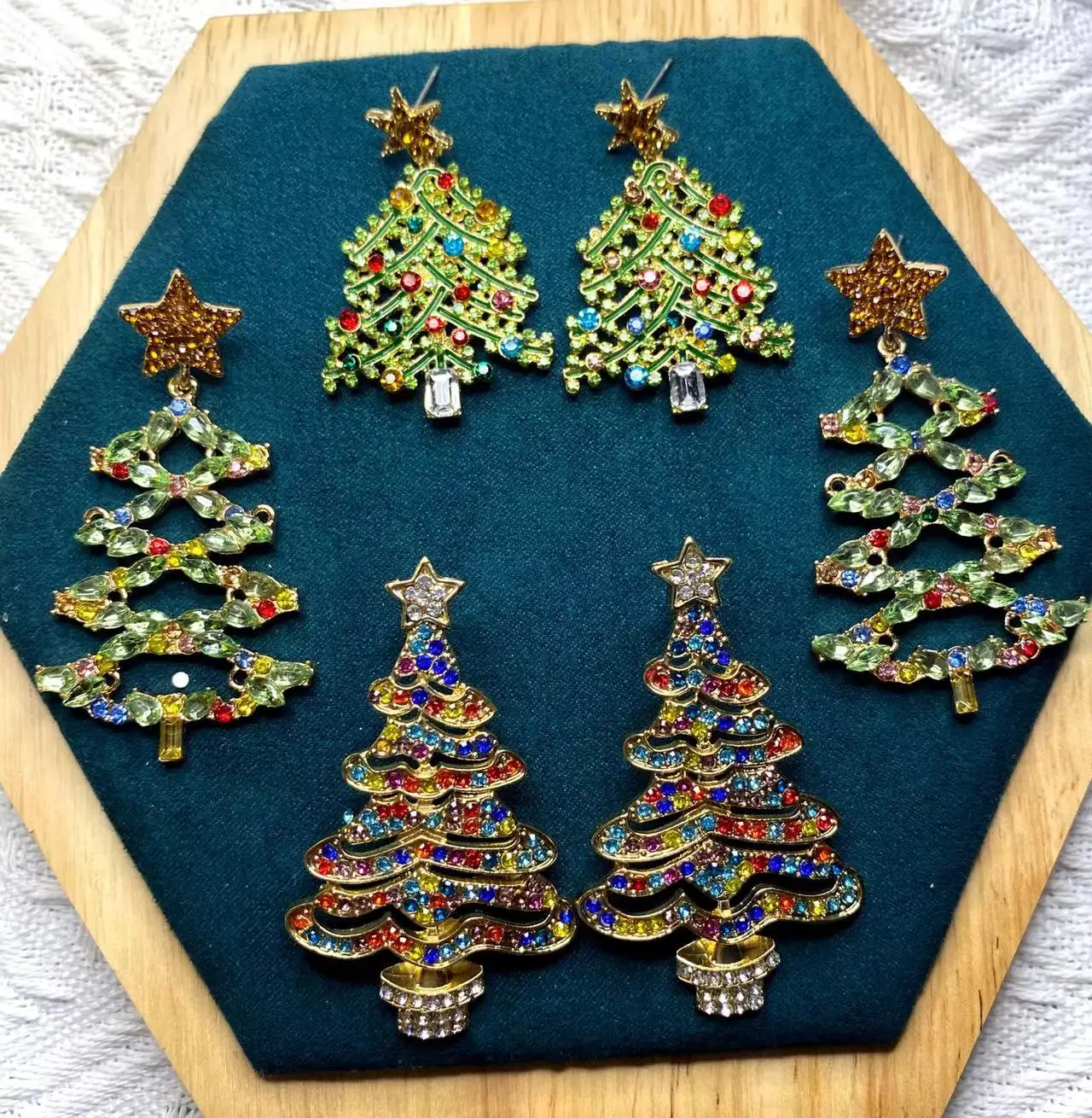 

Colored rhinestone Christmas Tree Earrings Wholesale