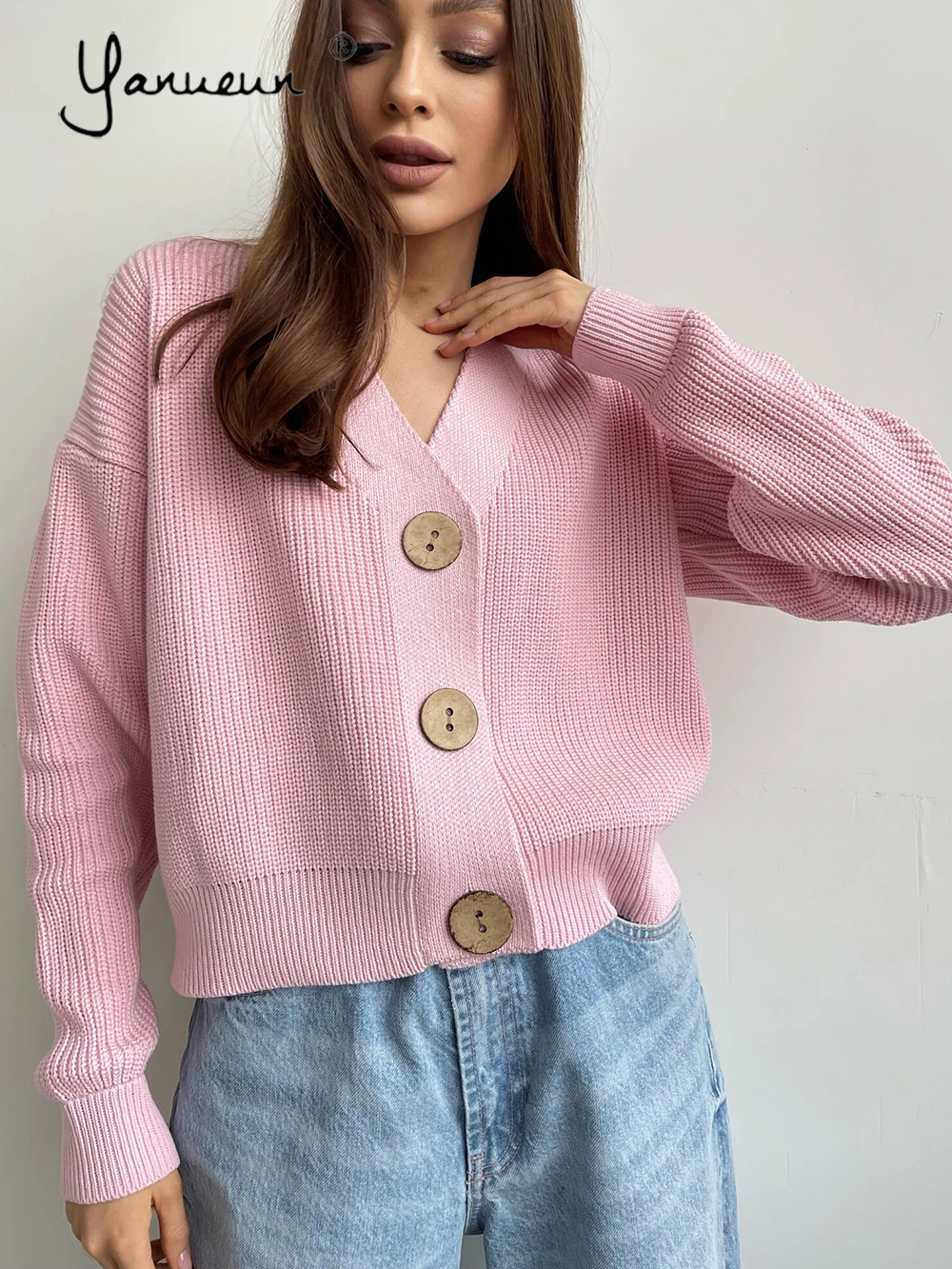 

Yanueun Autumn Winter Women Knitted Cardigan V Neck Single Breasted Solid 2022 New Fashion Female Knitwear Coat