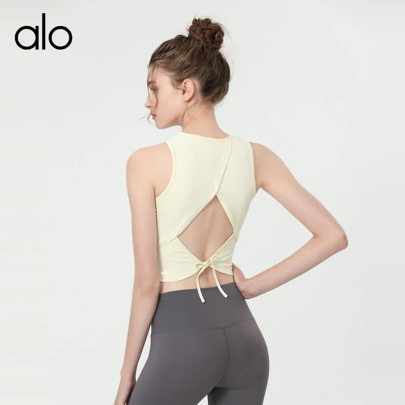 

Alo Yoga Ladies Sleeveless Crop Top Fitness Slim Sports Tee Exercise Workout Gym Clothing Sportswear Activewear Summer For Women