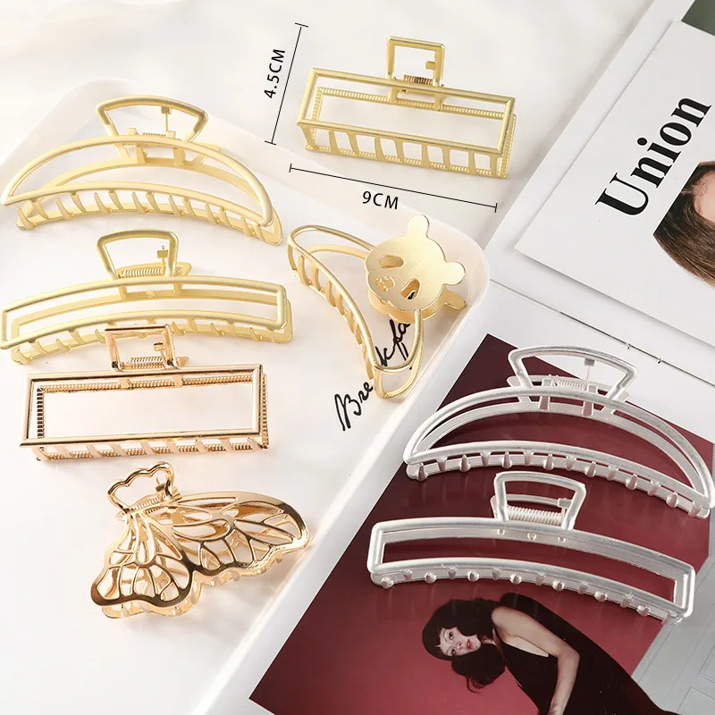 

Simple Multi Shape Gold Alloy Large Hair Clips Versatile Back Head Metal Curling Hair Claw Clip