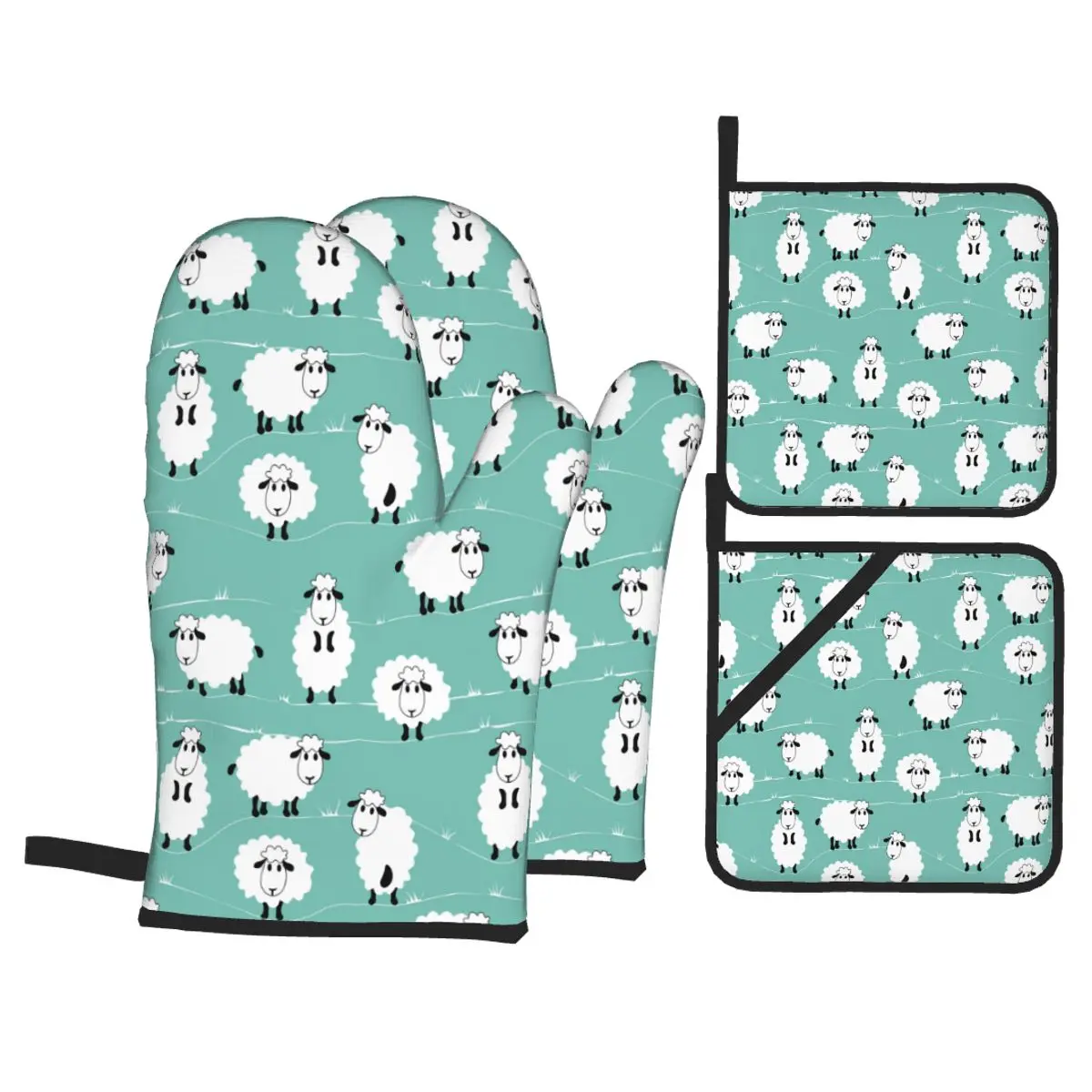 

4pcs Kitchen Gloves Insulation Pad Cartoon Cute Sheeps Cooking Microwave Gloves Baking BBQ Oven Potholders Oven Mitts