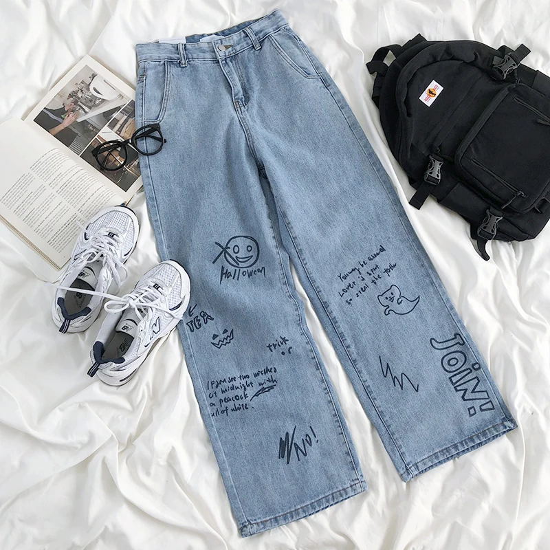 

Women Jeans 2021 Harajuku Streetwear Hip Hop High Waist Trousers Leisure Baggy Vintage Blue Femme Jeans Mom Straight Denim Pants