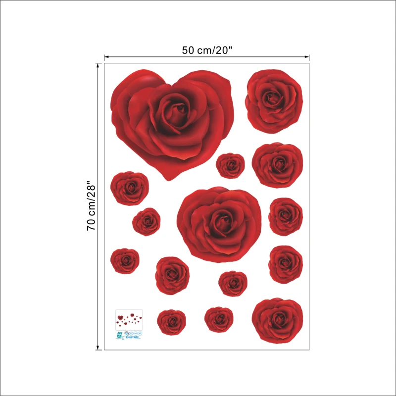 Романтические наклейки на стену в виде красной розы для девочек украшение