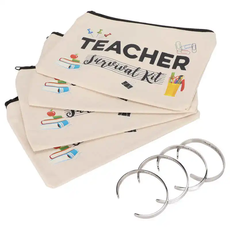 

Teacher Appreciation Present Set Set Long Lasting Teacher Makeup Pouch Bags Bright Colors Stainless Bracelet for Teacher