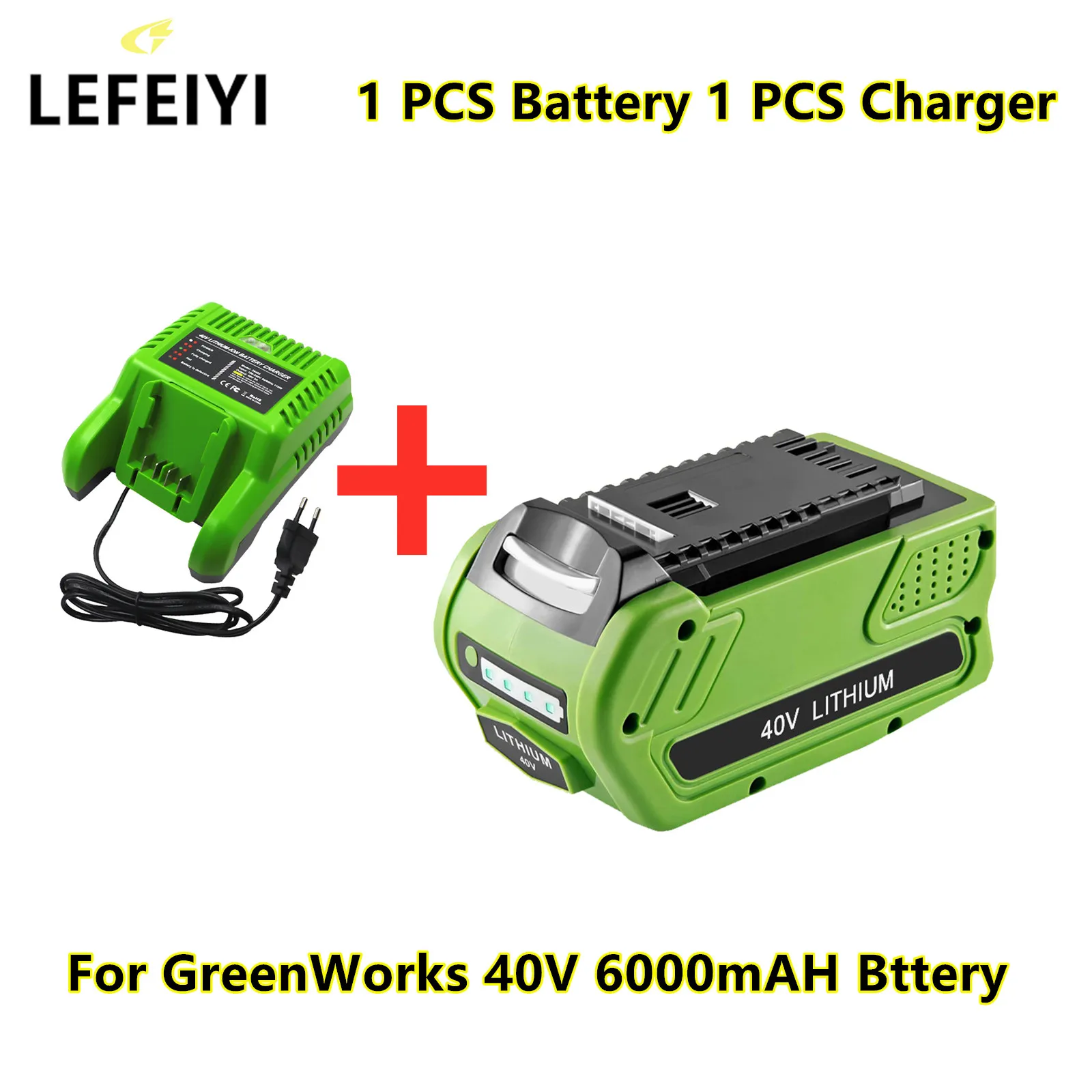 

40V 6000mAh Rechargeable Replacement Battery,For 40V 200W GreenWorks 29462 29472 22272 G-MAX GMAX Battery+Charger
