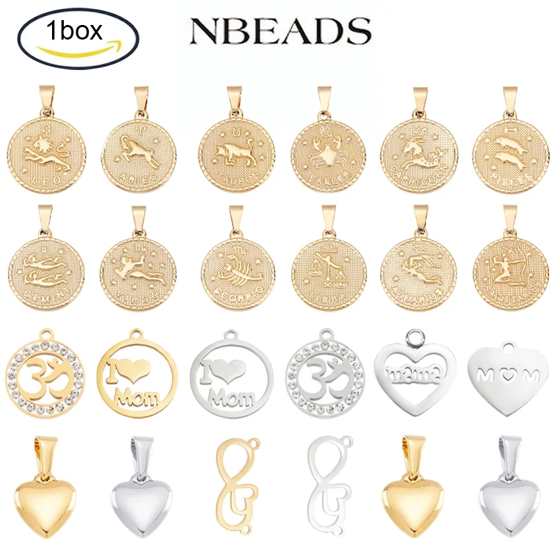 

1BOX Flat Round Pendants 2 Colors Stainless Steel Jewellery Making Charms Dangle Charms Pendants for Jewelry Making
