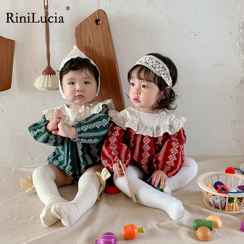 RiniLucia 2022 Autumn Baby's Clothing Newborn Infant Girl Infant Long Sleeve Romper Ruffles Jumpsuit Bodysuits Cotton Rompers