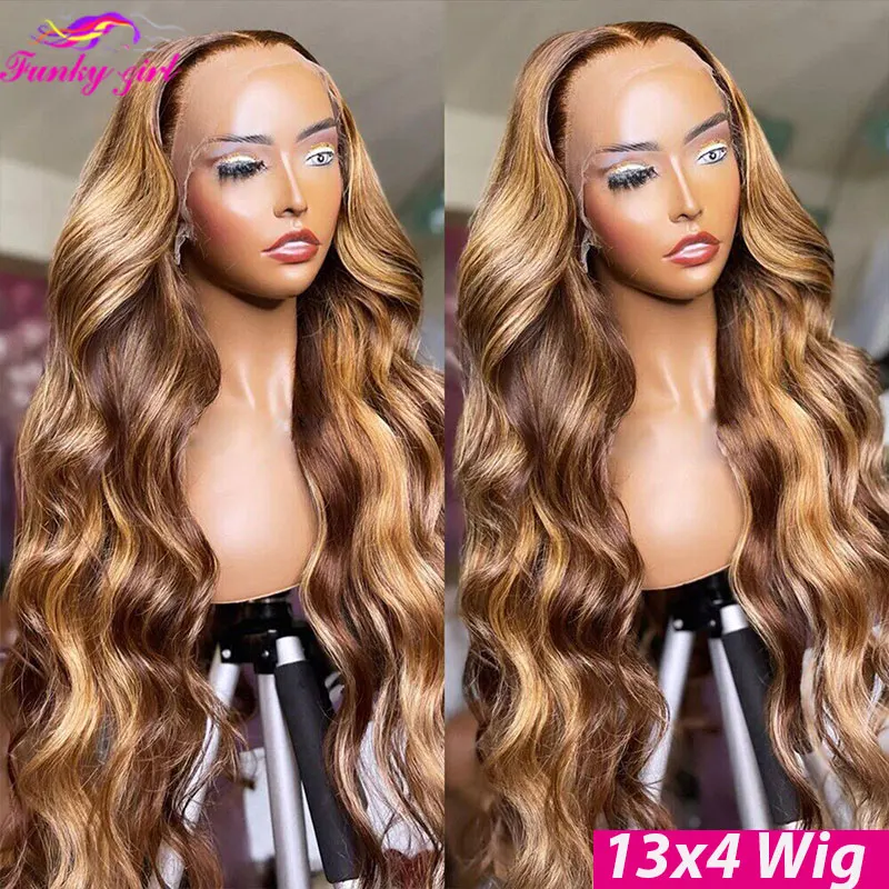 Highlight Wig Body Wave Human Hair Wig Highlight Body Wavy Lace Front Wigs For Women Brazilian 12-34 Inch Full Lace Frontal Wigs