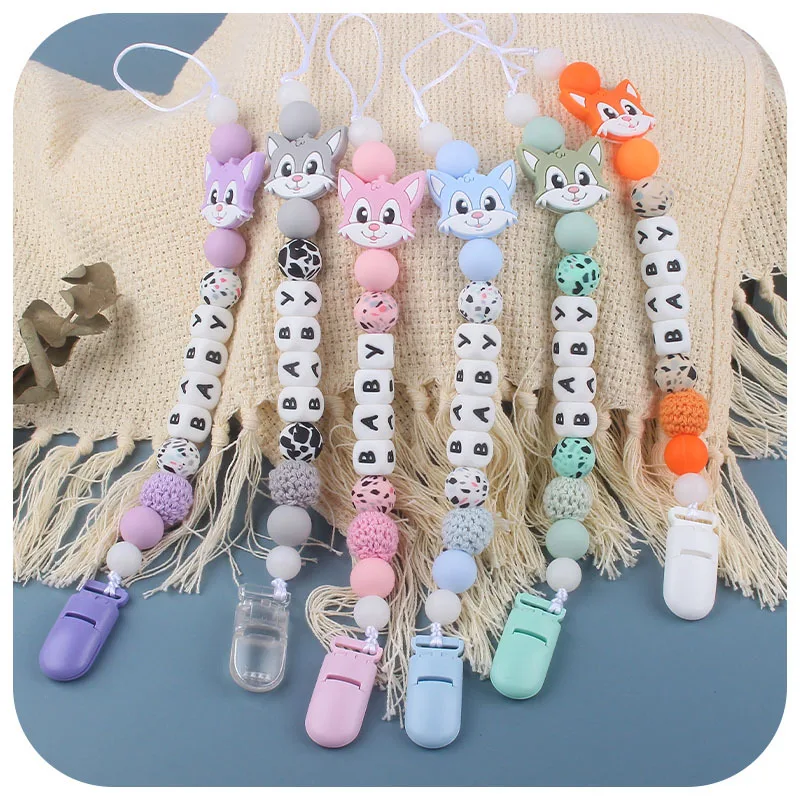 

Personalized Pacifier Clip Baby Customization Name Silicone Pacifier Anti-Drop Chain Food Grade Silicone Teething Toys For Molar