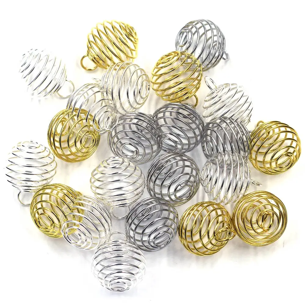 

10Pcs Pendants Lantern Spring Spiral Beads Cages Alloy Silver Gold Color For Charms Necklaces Jewelry DIY Finding 29x24mm