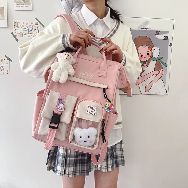 

Kawaii Flip Laptop Capacity Girl Junior High School Student Daily Backpack 2022 Harajuku Versatile Outdoor Travel School Bag Big