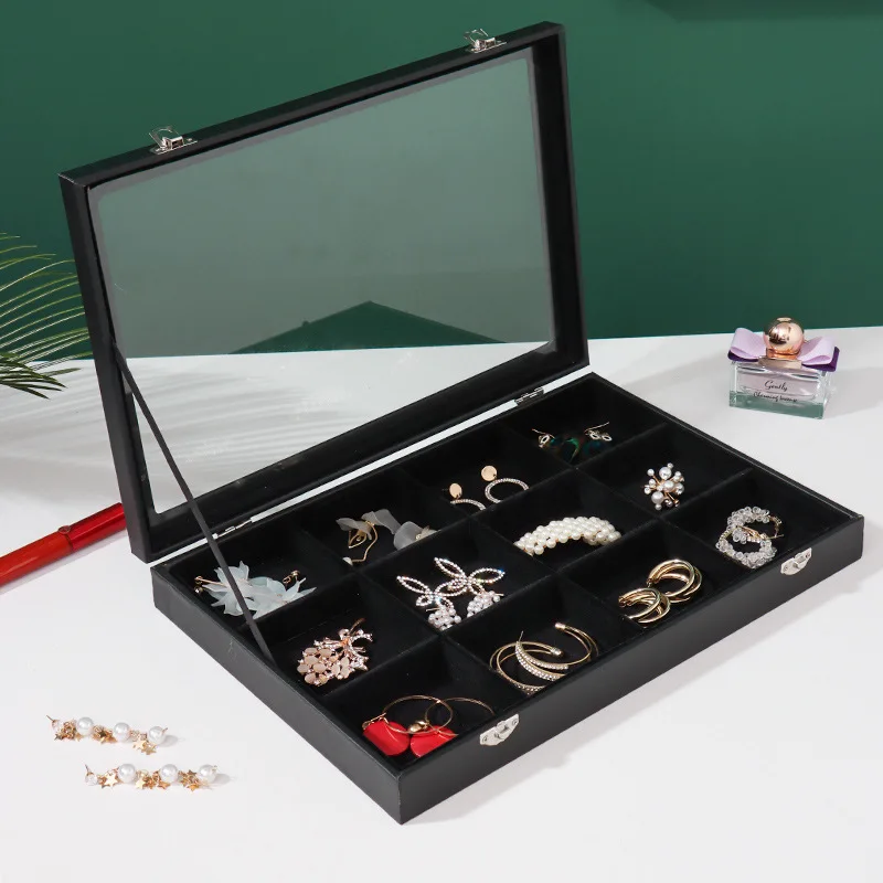 New Wooden Jewelry Display Box Jewelry Organizer Necklace Earing Card Storage Packaging Box with Dustproof Glass Cover