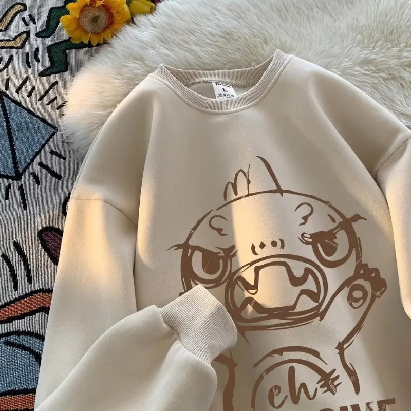 

Женский свободный облегающий свитер с круглым вырезом и длинными рукавами, модный свитер с мультипликационным принтом монстра динозавра в комплекте с повседневным пуловером