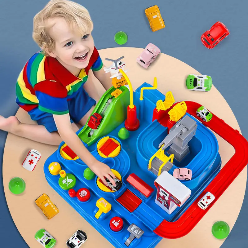 

Модель гоночного автомобиля на рельсах, Обучающие игрушки, детский трек, игра приключений, игра для мозга, механическая интерактивная игруш...