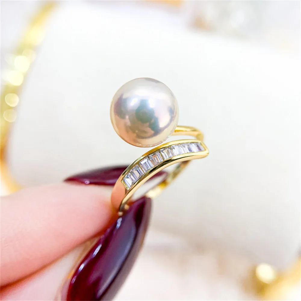 

DIY pearl accessories S925 sterling silver ring with empty holder, gold silver jewelry holder, 8-10mm beads