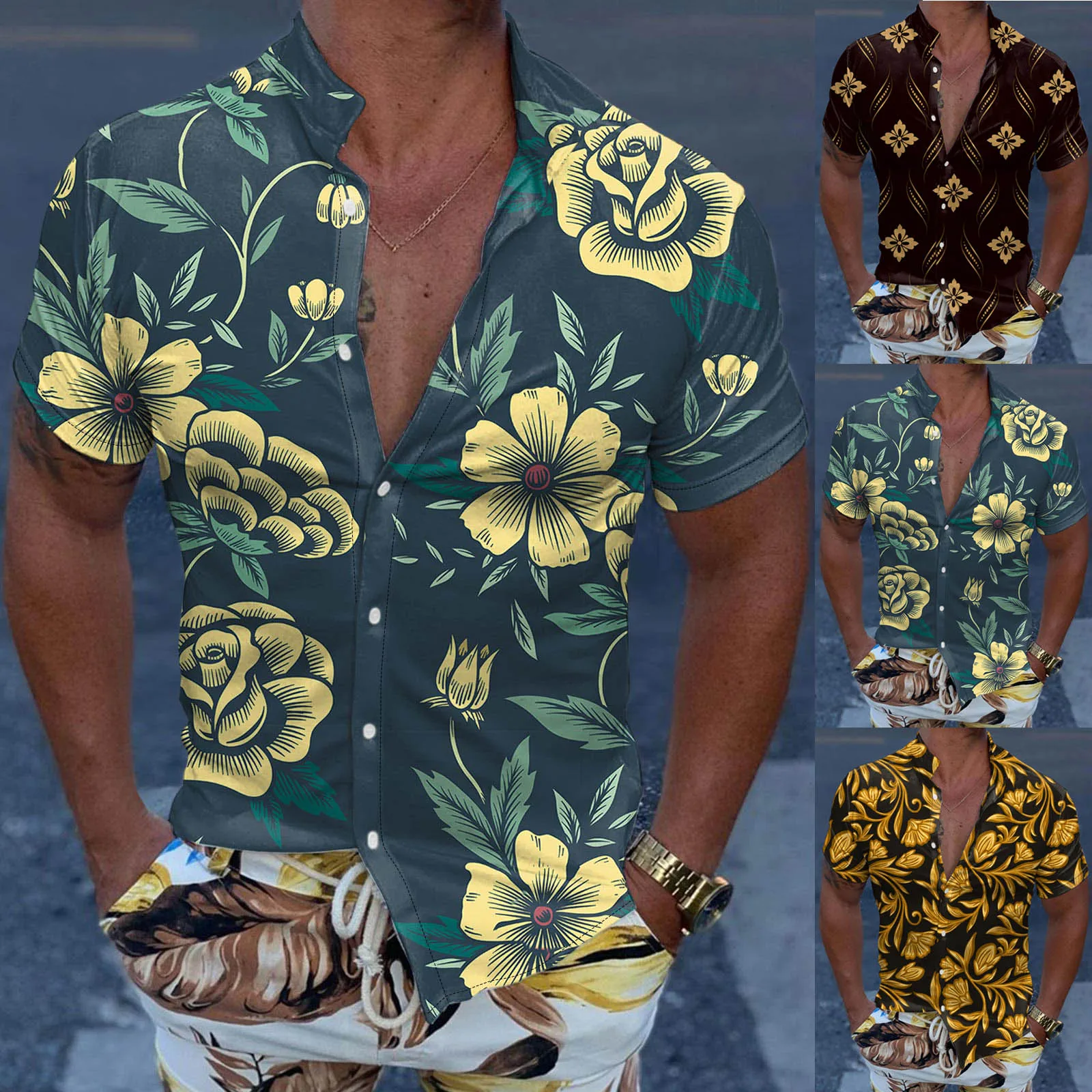 

Athletic Works Shirts Men Men Casual Short Sleeve Spring Summer Turndown Neck 3D Printed Mens Big And Tall Tee Shirts Top Shirt
