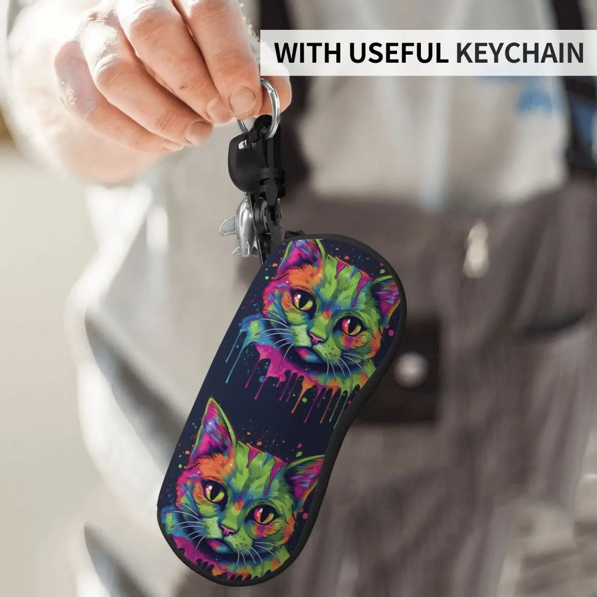 

Cat Vertical Glasses Case Psychadelic Grafitti Male Female Original Sunglasses Pouch Classic Pocket Eyeglasses Storage