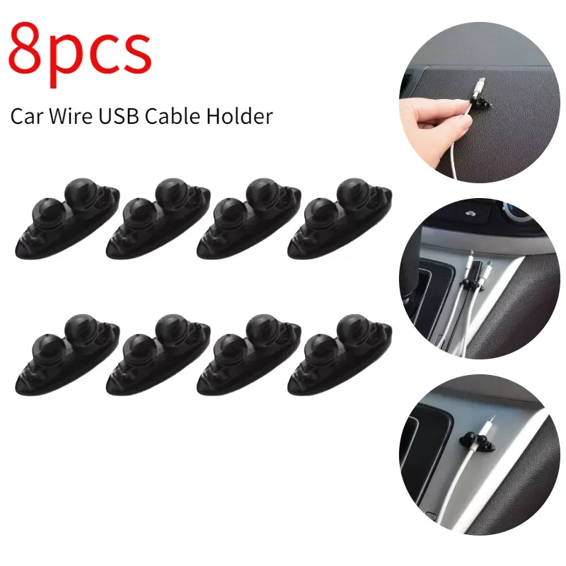 

8pcs Car Wire USB Cable Holder Tie Clip Fixer Headphone Cable Organizer Multifuction Black Car Charging Line Clamp Cable Clips