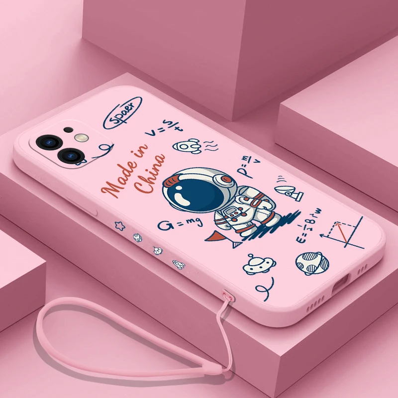 Cartoon Astronauts Phone Case For Samsung A53 A50 A12 A52 A52S A51 A72 A71 A73 A81 A91 A32 A22 A20 A30 21S 4G 5G with Hand Strap
