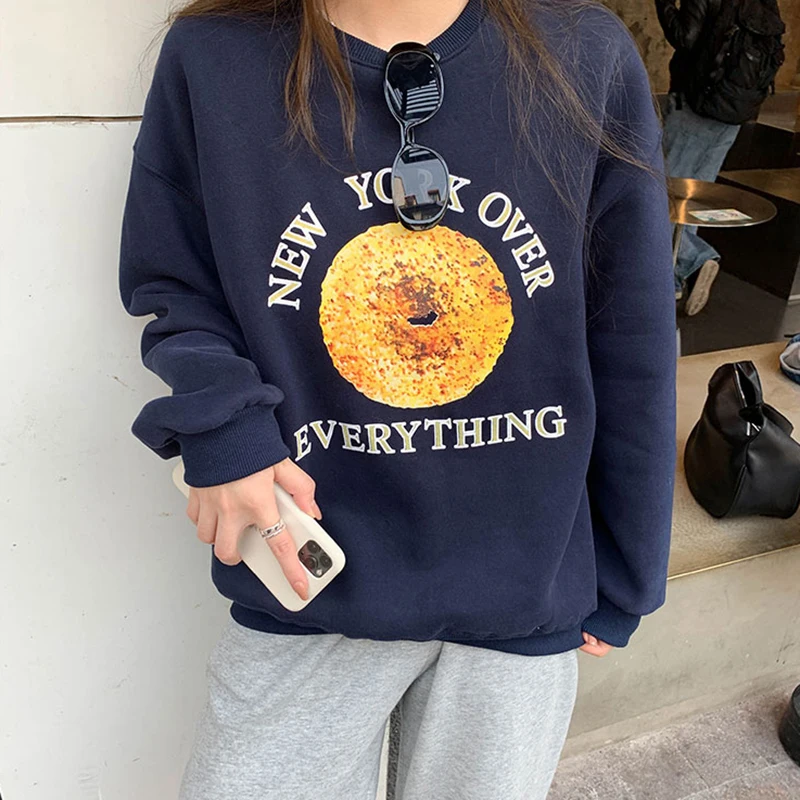 

2022 New Autumn Fashion Women Sweatshirt Casual Loose Pullover Top Female Vintage Letter Pattern Print Crew Neck Sweater Mujer