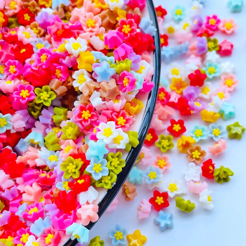 

100 шт. новые 6 мм кавайные милые смешанные цветы с плоской задней частью, смоляные кабошоны для скрапбукинга, сделай сам, ювелирные изделия, украшения, аксессуары A41