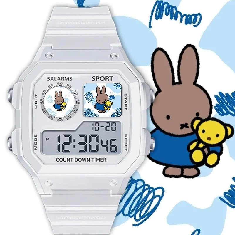 Милые электронные часы Miffy с маленькими квадратиками, универсальная модель для студентов, водонепроницаемые, в подарок, спортивные часы, очаровательные (art.: 3920da5af65ac) - 3920da5af65ac