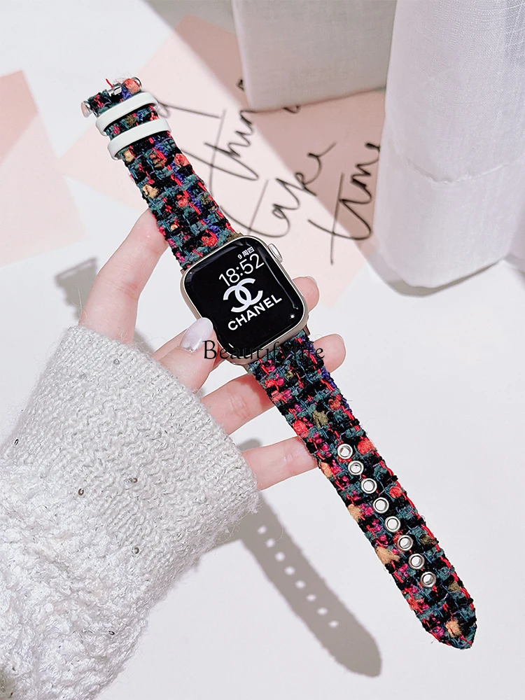 Часы S9 толстая игла шерстяной ремешок Iwatch9 поколение Watch8 клетчатая деревянная