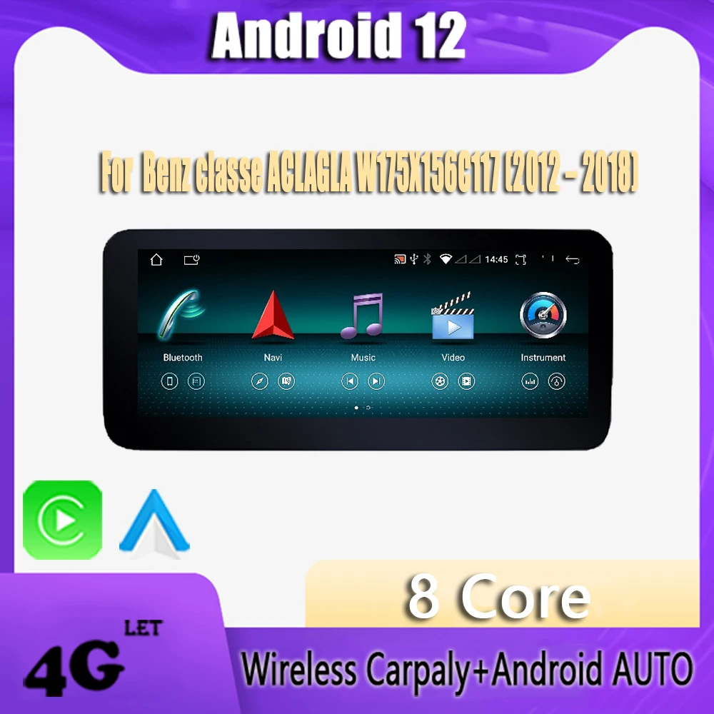 

10.25"Android 12 Car Radio Multimedia Player For Benz classe A/CLA/GLA W175/X156/C117 2012 – 2018Navigation GPS DSP Carplay WIFI