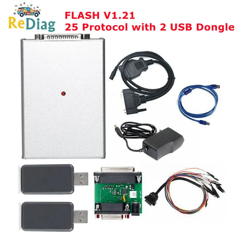 

Newest ECU Programmer Tool FLASH V1.21 with 2 USB Dongles Supports ECU Read&Write and 25 Protocol FLASH 1.21