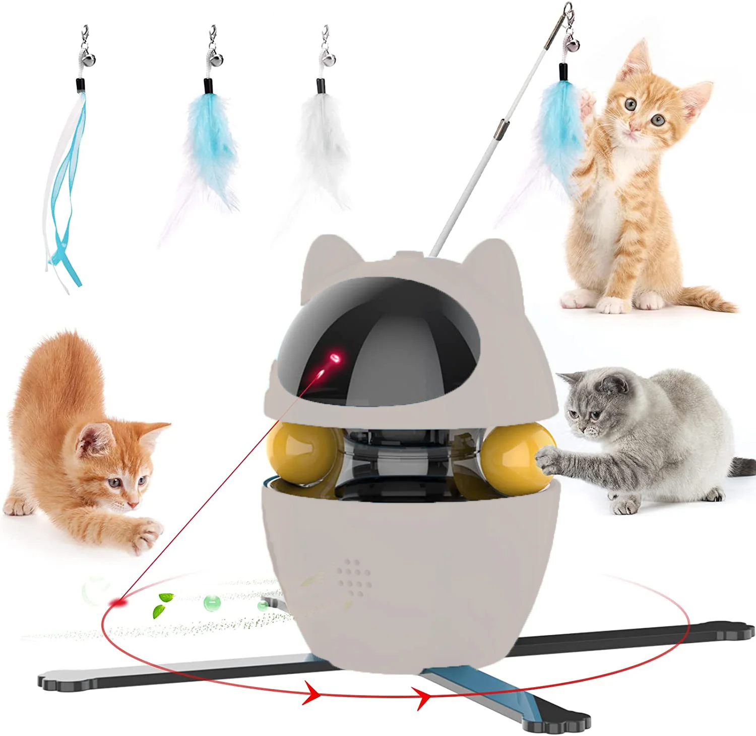 

K51 Interactive Cat Toys, 4-in-1 Cat Feather Toy Cat Laser Toys and Cat Ball Toys, Interactive Cat Toys for Indoor Cats Toy