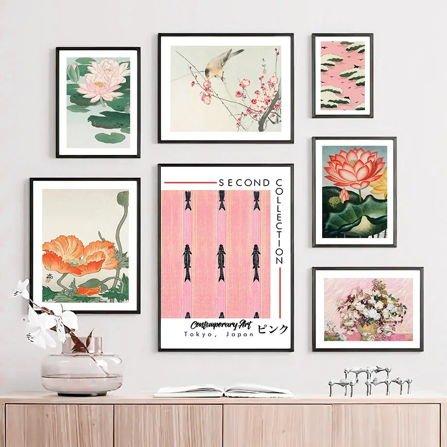 Настенная картина в японском стиле охара Косон Лотос журавль птица настенная