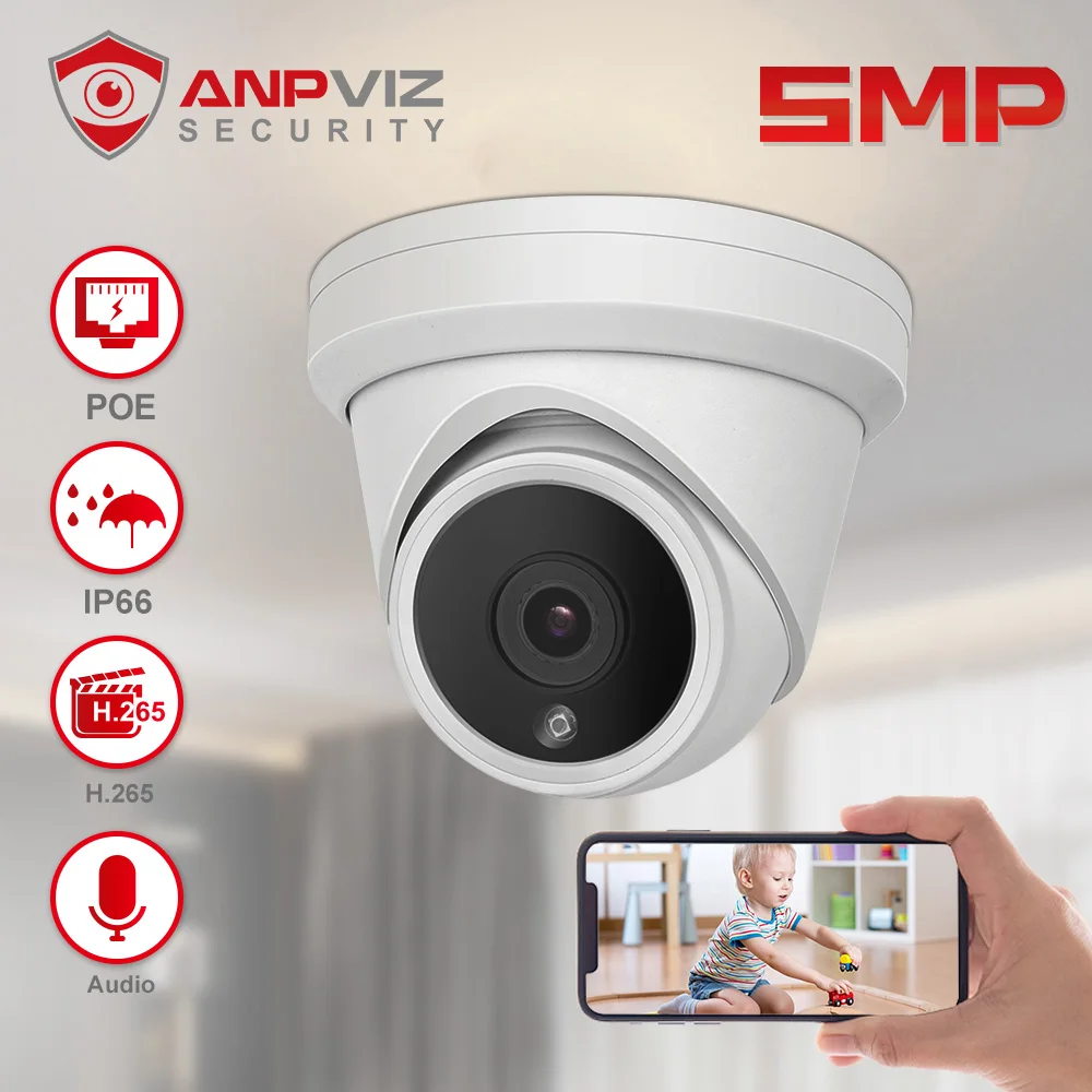 

Anpviz 5mp POE IP Camera Outdoor Security Hikvision Compatible CCTV Camera Video Surveillance 30m Built-in Mic Audio IP66 H.265