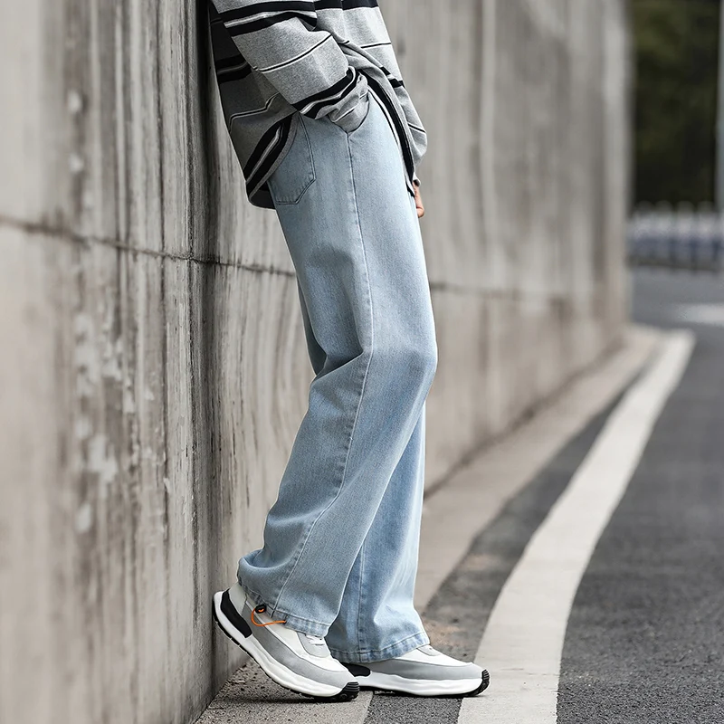 

Men's Straight Leg Jeans Neutral Wide Leg Denim Trousers Loose Solid Color Women Jeans Casual Baggy Lace-up Hip Hop Boy 2022