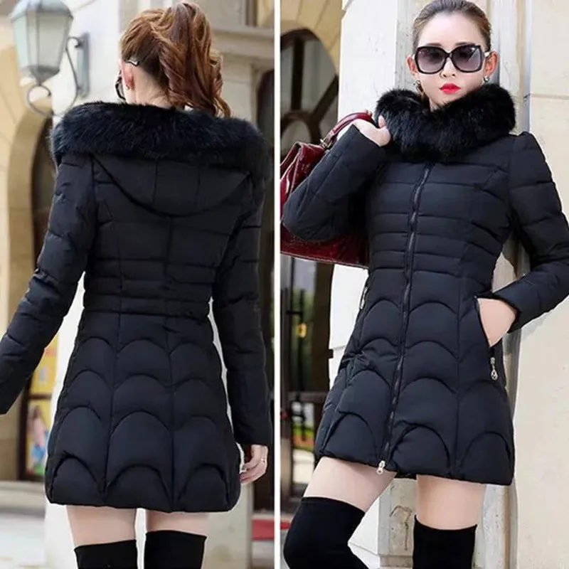 Female Clothing Winter Coat Promotion Winter For Women Long Korean Style Large Fur Collar Solid Casual Parkas Girl Jacket 2023