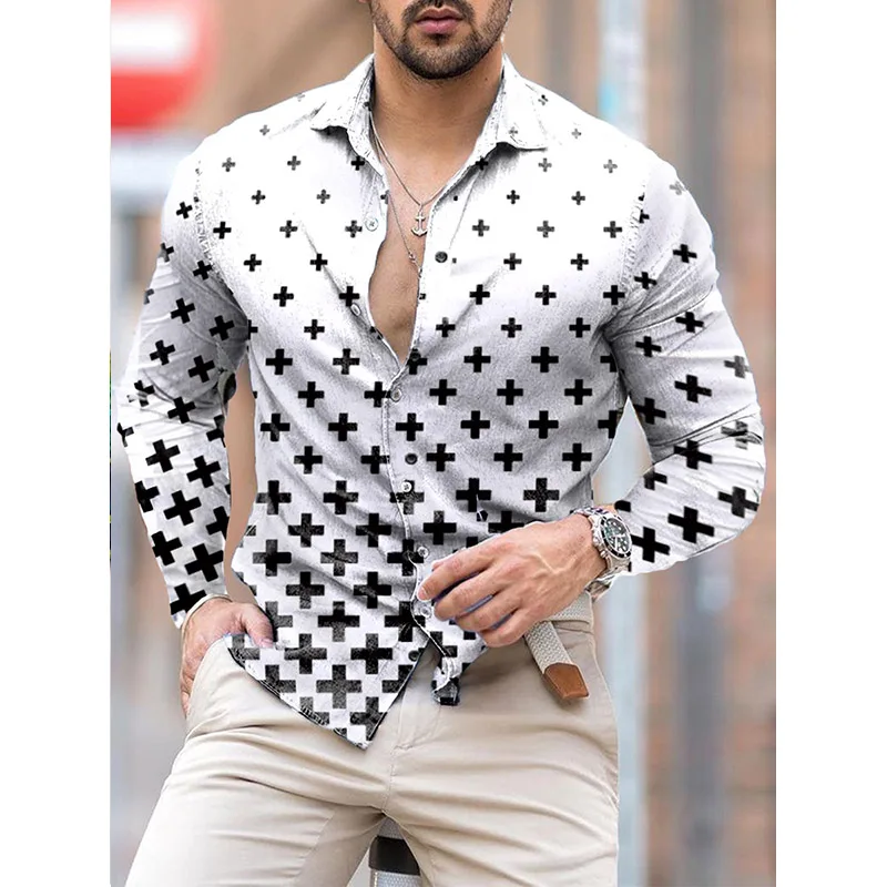

Luxury Fashion Men Shirts Oversized Casual Shirt Circle Print Long Sleeve Tops Men's Clothes Party Cardigan Blouses High Quality