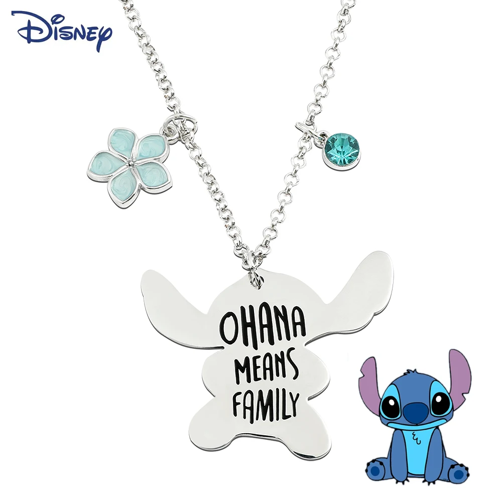 

Disney Cartoon Stitch Necklace Ohana Means Family Stainless Steel Pendant Necklace Crystal Classic Jewelry Gifts for Boys Girl