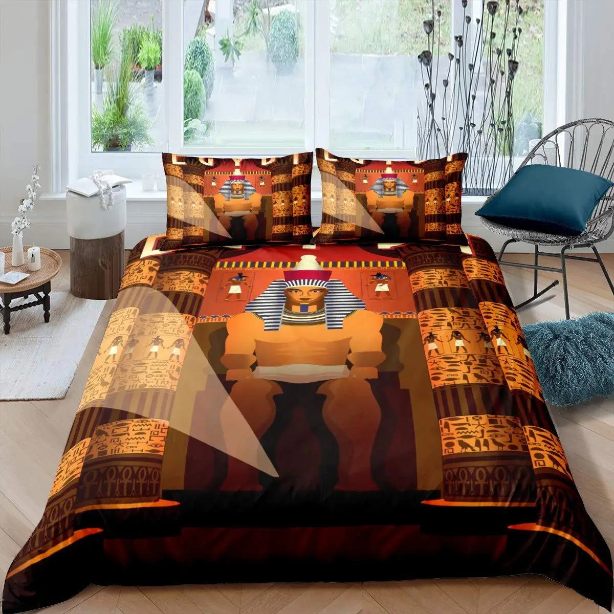 

Comforter Cover Set for Boys Egyptian Pyramids Exotic Style Polyester Bedding Set Pharaoh Duvet Cover Queen Ancient Egypt Tribe