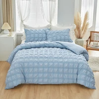 evich polyester blue seersucker series comforter bedding set with zipper quilt cover and pillowcase high quality homehold