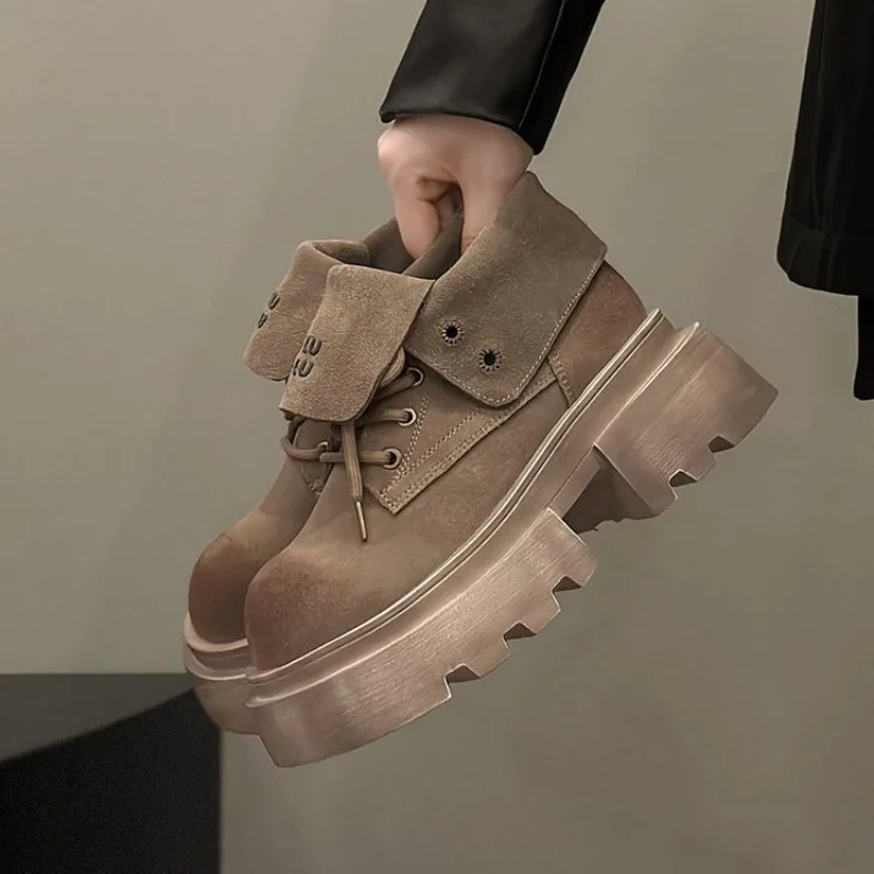 Женские замшевые ботильоны на платформе походные ботинки из натуральной кожи в