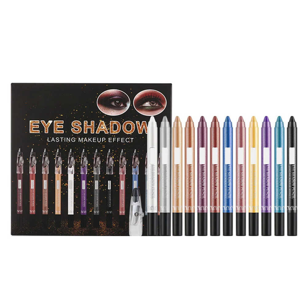 

12 Color Eye Shadow Pen Glitter Eyeliner Eye Shadow Pencil Pearl Long Lasting Waterproof Eye Shadow Pen