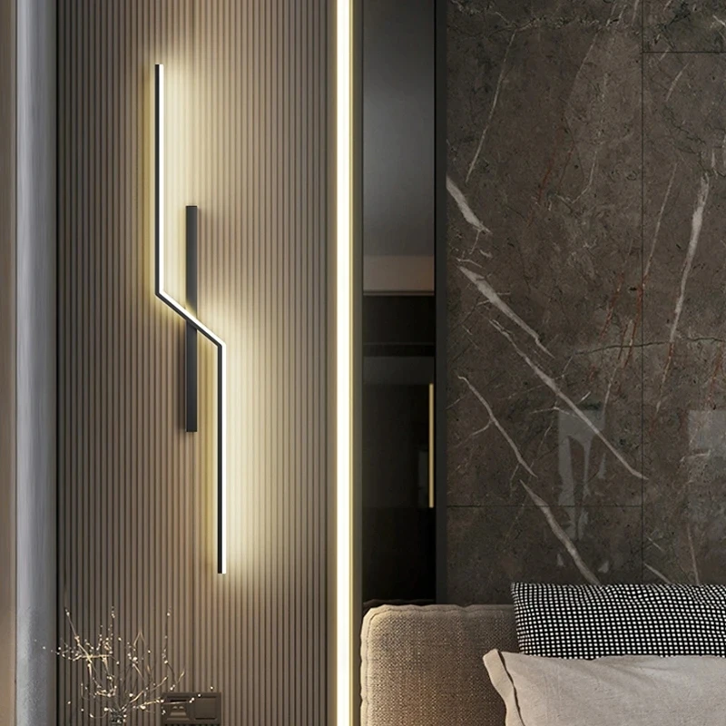 Modern LED Wall Lamps Minimalist Living Room Strip Sconces Bedroom Bedside Lighting Black Gold Home Interior Decorative Lanterns