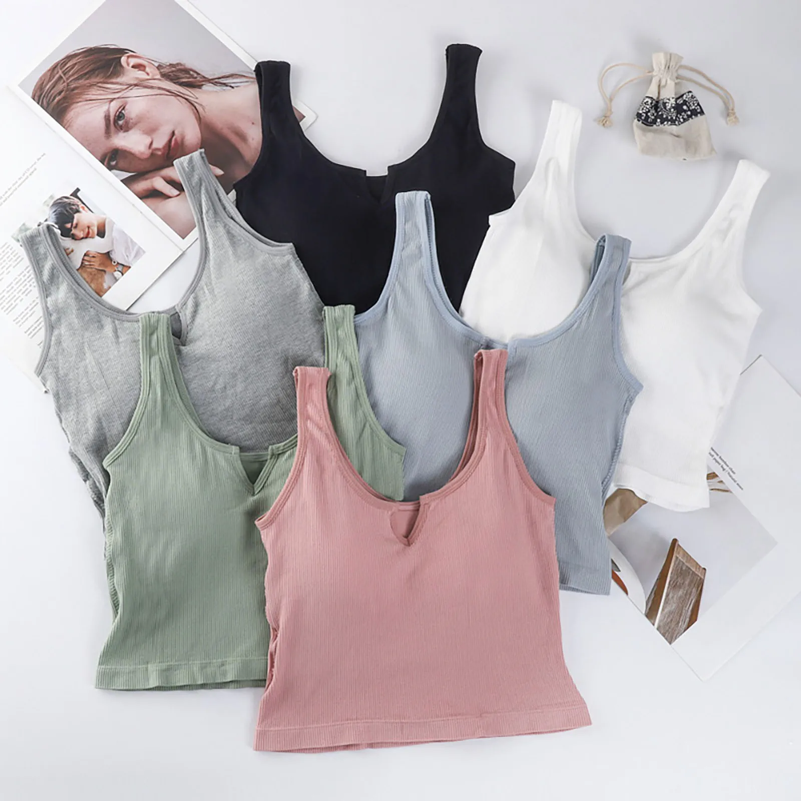 Топ женский бесшовный спортивный без рукавов пикантный бюстгальтер-труба