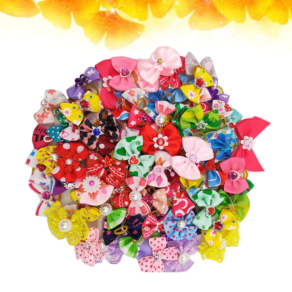 

40 Pcs Dog Hair Bows Rubber Bands Tiara Girls Ribbons Topknot Grooming Accessories Puppy Kitten Headdress Doggie Elastic Ring