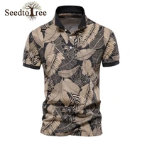 2022 new summer cotton casual polo shirt mens print pattern lapel short sleeve t shirt