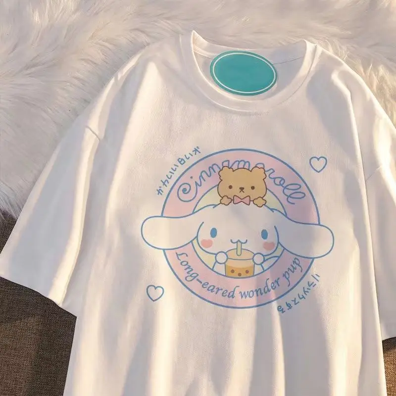 

100% хлопок Sanrio Kawaii My Melody Girls мультяшная футболка с коротким рукавом летняя новая стильная шикарная футболка для детей среднего и старшего возраста
