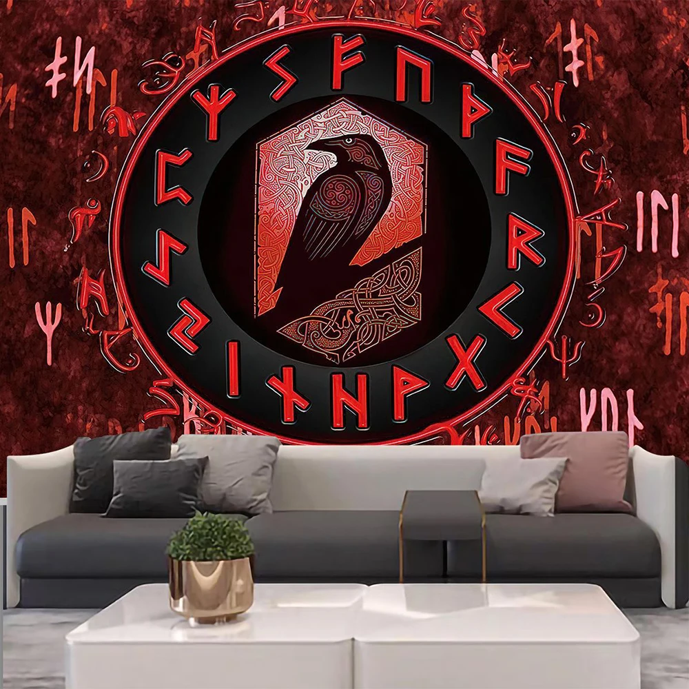 

Viking Raven Meditation Runes Home Room Decor Hippie Wall Hanging Psychedelic Occult Symbol Tapestry Wall Art Background Cloth