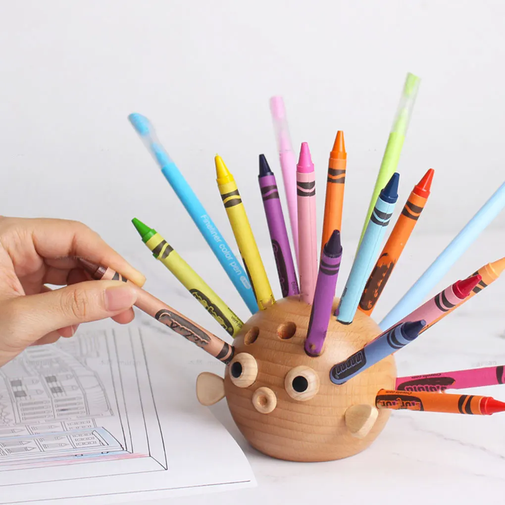 

Pen Container Holder Adorable Wooden Storage Stand Tool Desktop Decoration