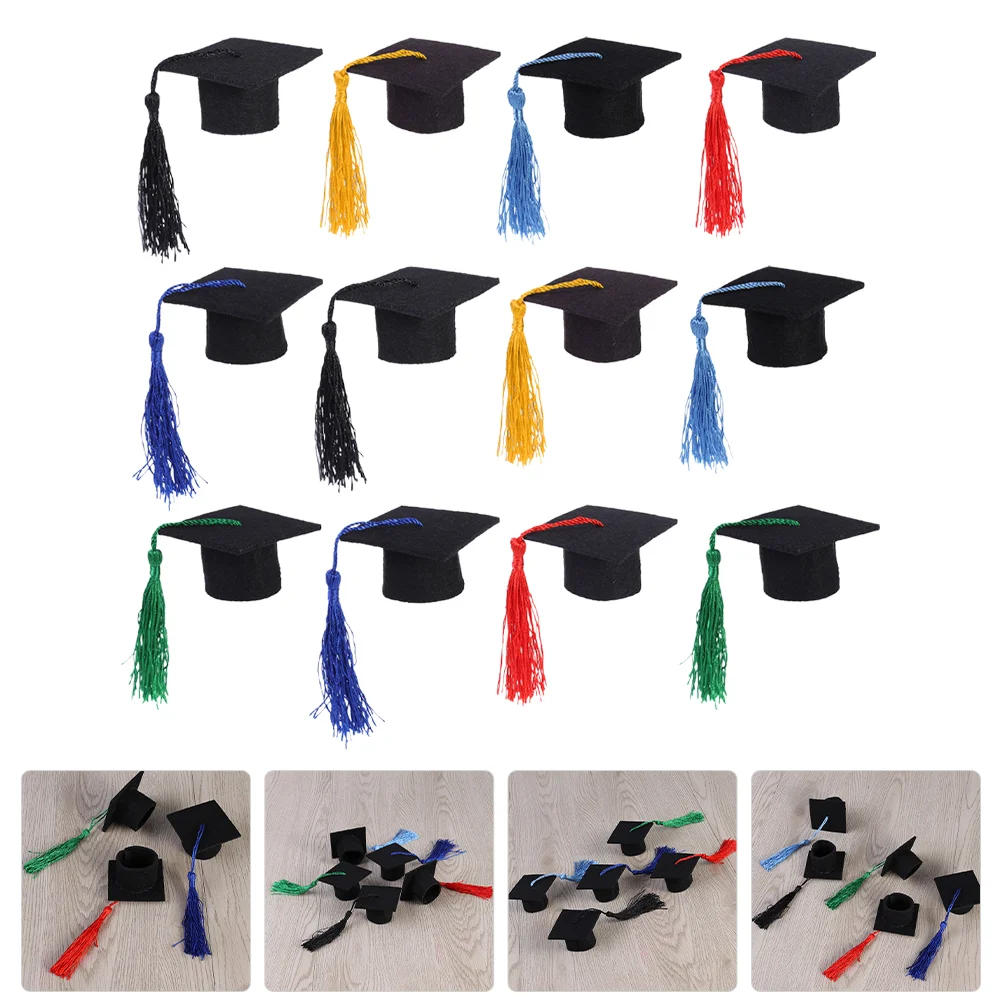 

12 pcs Mini Decorative Graduation Hat with Tassel Bottle Graduation Caps