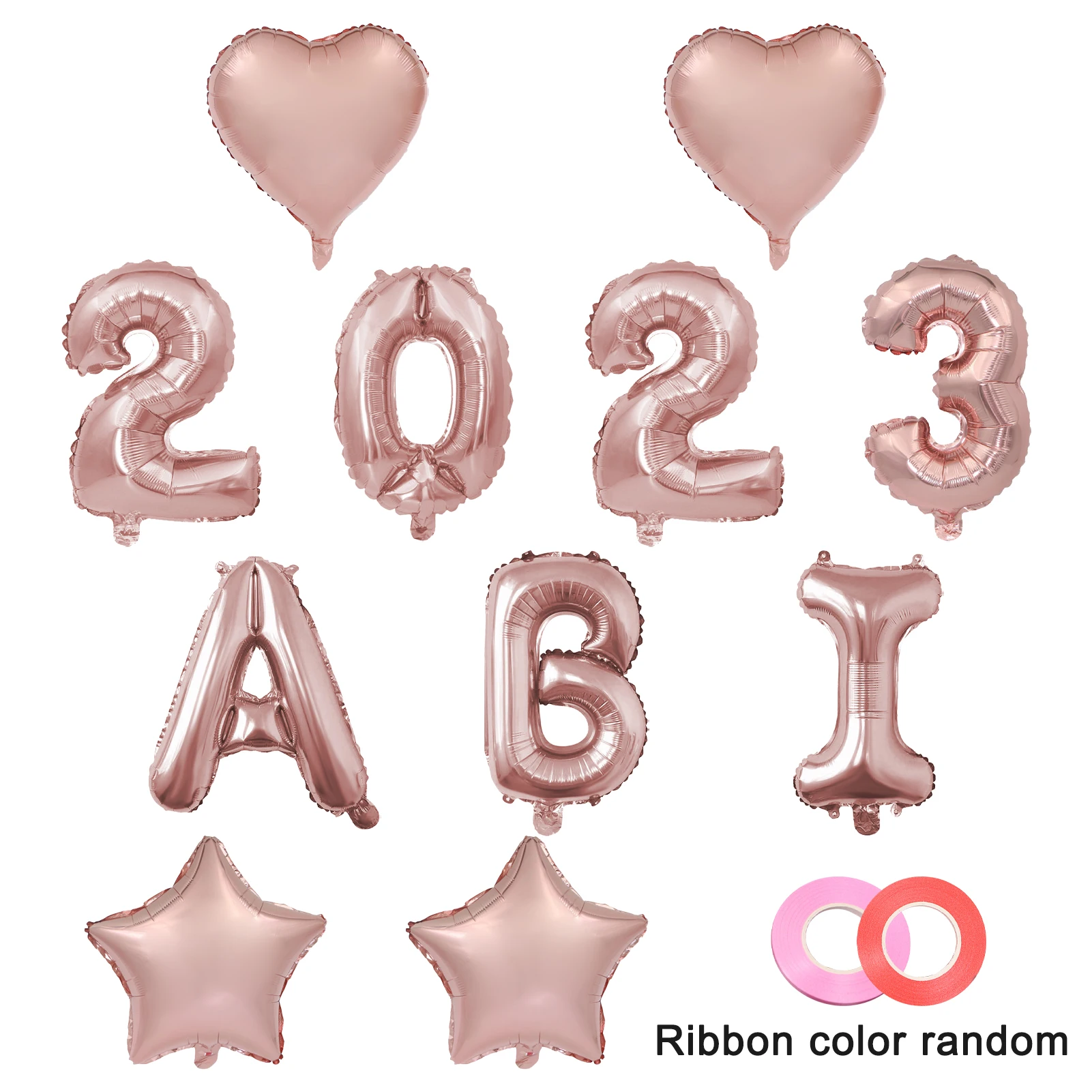 

13pcs Baby Shower Graduation Alphabet Number Balloon Set Aluminum Foil Party Decor Pentagram Heart Birthday Wedding With Ribbon