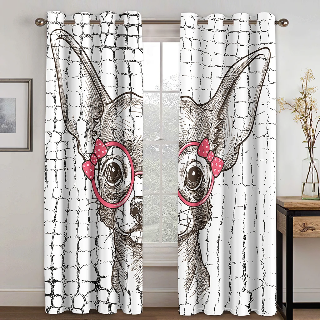 

Eyeglass Puppy 3D Print Design Kids Room Decoration Curtains 50% Shading Soft and Smooth Curtain Modern Style Home Landscape 2pc